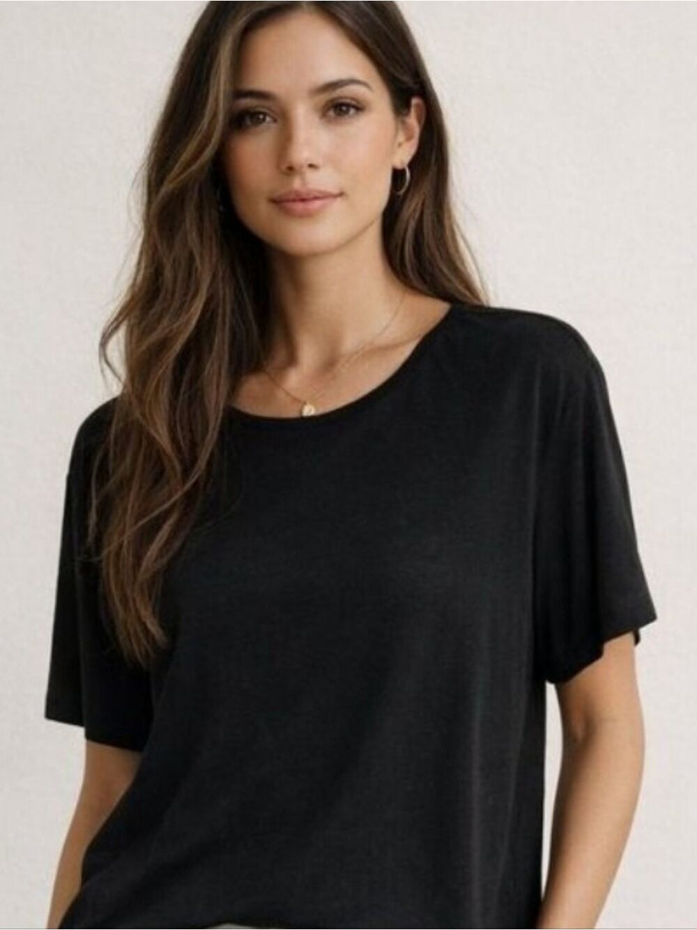 Liz Baker Black Crew Neck Elevated Basic Work Casual Dress Top Size Large